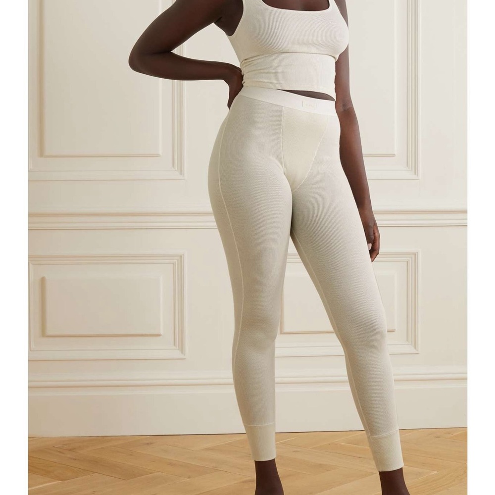 SKIMS Cream Cotton Ribbed Leggings - Picture 2 of 5